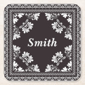 白黒バンダナ名 スクエアペーパーコースター (正面)