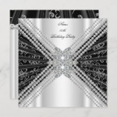 白黒バースデーパーティーグリッターダイヤモンド 招待状 (正面/裏面)