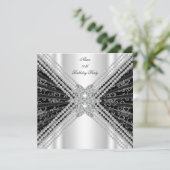 白黒バースデーパーティーグリッターダイヤモンド 招待状 (スタンド正面)