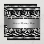 白黒バースデーパーティーゼブラアニマルジュエル 招待状 (正面/裏面)