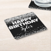 白黒バースデーパーティー スクエアペーパーコースター (アングル)