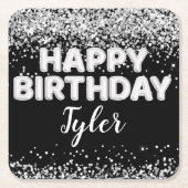白黒バースデーパーティー スクエアペーパーコースター (正面)