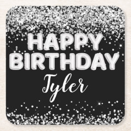 白黒バースデーパーティー スクエアペーパーコースター