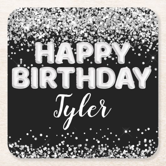 白黒バースデーパーティー スクエアペーパーコースター (正面)