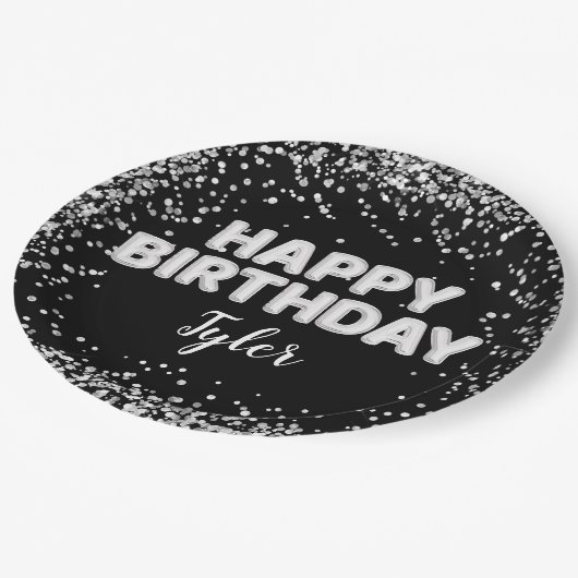 白黒バースデーパーティー ペーパープレート (アングル)