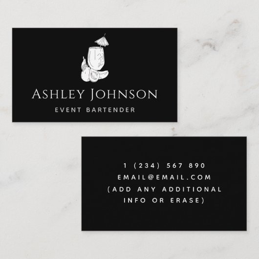 白黒バーテンディングテーマシンプルエレガントクール 名刺 (正面/裏面)