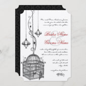 白黒バードケージシャンデリア赤アクセント結婚ズ 招待状