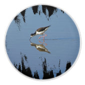 白黒バードフォトブルーウォータービーチハウス セラミックノブ (正面)