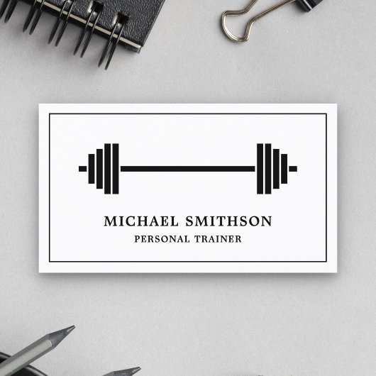 白黒バーベルフィットネスパーソナルトレーナー 名刺
