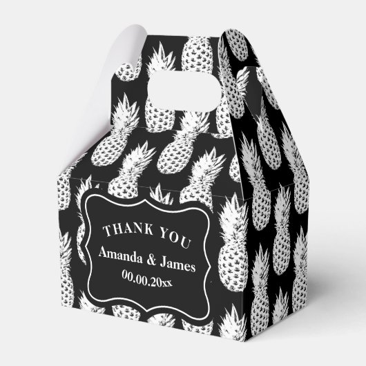 白黒パイナップルカスタムウェディングパーティー フェイバーボックス (正面サイド)