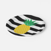 白黒パイナップルストライプのトロピカル ペーパープレート (アングル)