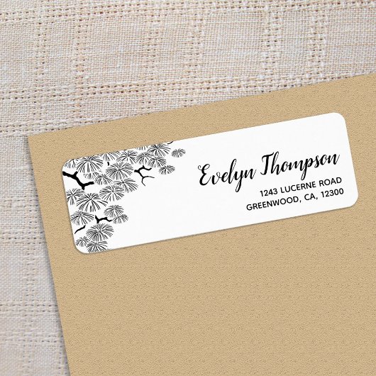 白黒パインブランチ差出人住所ラベル ラベル