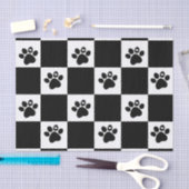 白黒パウ市松模様にププリント 薄葉紙 (クラフト)