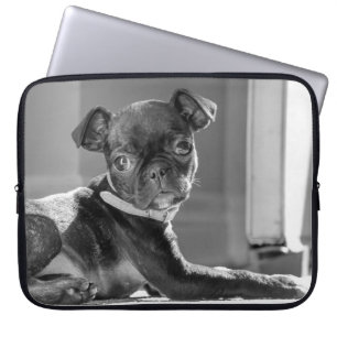 白黒パグのBullieの芸術のプリント ラップトップスリーブ