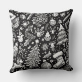 白黒パステルスケッチクリスマスモチーフホリデイ クッション (裏面)