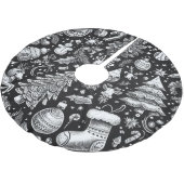 白黒パステルスケッチクリスマスモチーフホリデイ ブラッシュドポリエステルツリースカート (アングル)