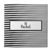 白黒パストライプターン抽象芸術 タイル (正面)