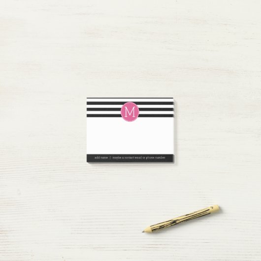 白黒パターストライプのン熱ピンクモノグラム ポストイット (デスク上)