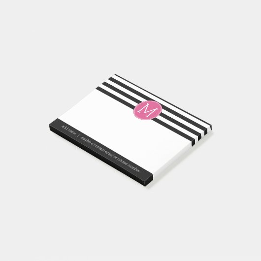 白黒パターストライプのン熱ピンクモノグラム ポストイット (アングル)