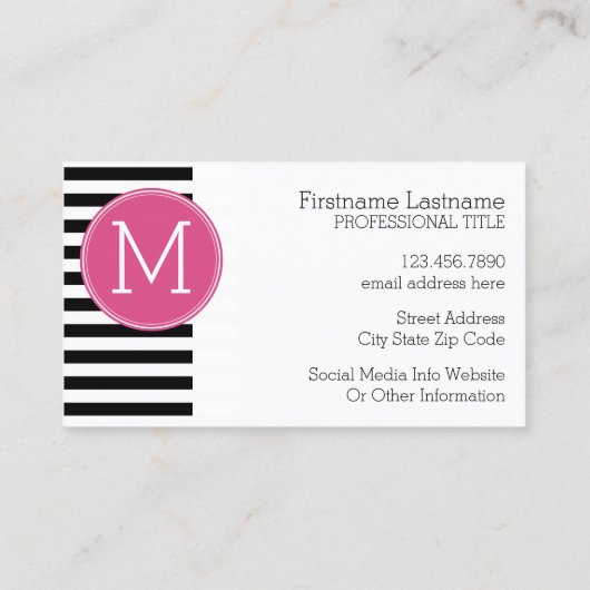 白黒パターストライプのン熱ピンクモノグラム 名刺 (裏面)