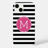 白黒パターストライプのン熱ピンクモノグラム Case-Mate iPhoneケース (裏面)