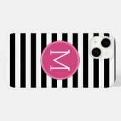 白黒パターストライプのン熱ピンクモノグラム Case-Mate iPhoneケース (裏面 (横))