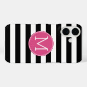 白黒パターストライプのン熱ピンクモノグラム Case-Mate iPhoneケース (裏面 (横))