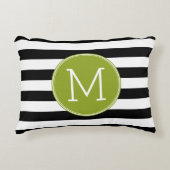 白黒パターストライプのン緑モノグラム アクセントクッション (正面)