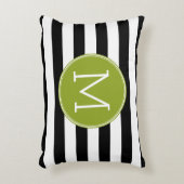 白黒パターストライプのン緑モノグラム アクセントクッション (正面(垂直))