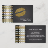 白黒パターンと金ゴールドシャインフェイクリップ 名刺 (正面/裏面)
