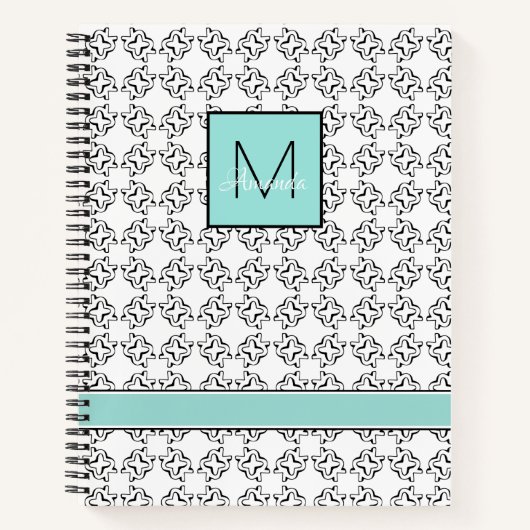 白黒パターンのライトアクアボックス ノートブック (正面)