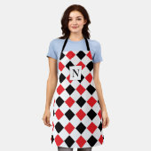 白黒パターンアーガイルモノグラム エプロン (着用した状態)