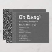 白黒パターングレーレースニュートラルベビーシャワー 招待状 (正面/裏面)