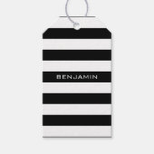白黒パターンストライプの名前をカスタムする ギフトタグ (正面)