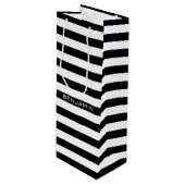 白黒パターンストライプの名前をカスタムする ワインギフトバッグ (正面アングル)