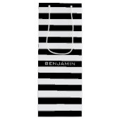 白黒パターンストライプの名前をカスタムする ワインギフトバッグ (正面)