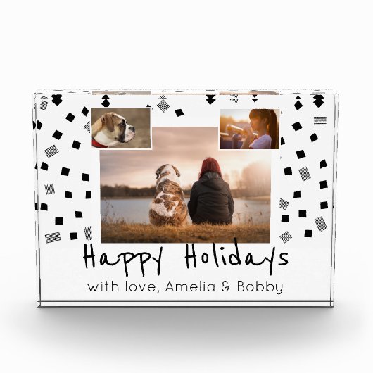 白黒パターンハッピーホリデーカスタム3 フォトブロック (正面)