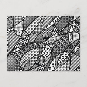 白黒パターンパッチワーク05 ポストカード