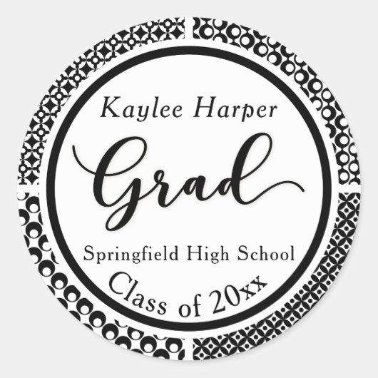 白黒パターン卒業お祝い2 ラウンドシール (正面)