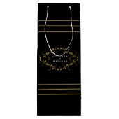 白黒パターン金ゴールド名のロゴ ワインギフトバッグ (裏面)