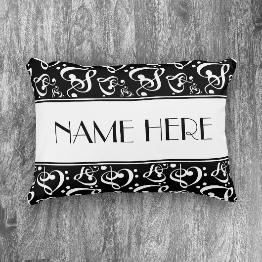 白黒パターン音楽テーマ アクセントクッション