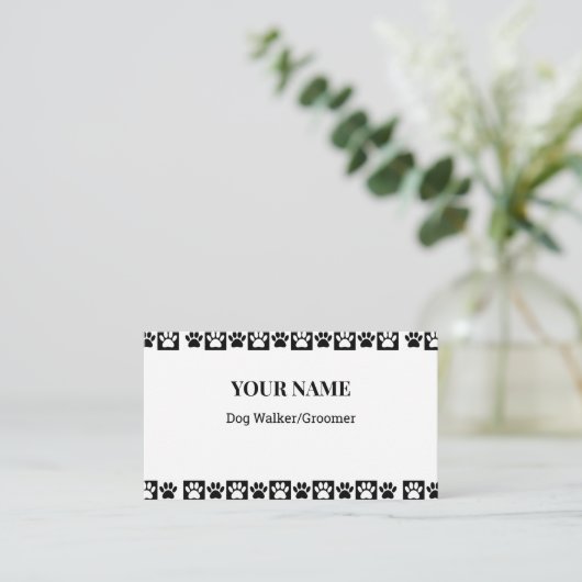 白黒パター市松模様にンドッグウォーカートリマー 名刺 (スタンド正面)