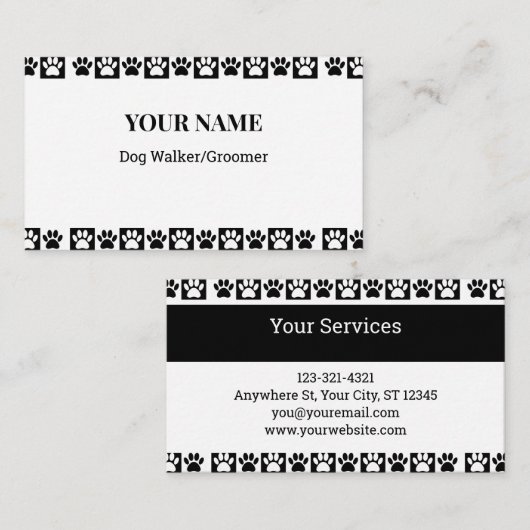 白黒パター市松模様にンドッグウォーカートリマー 名刺 (正面/裏面)