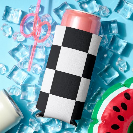 白黒パター市松模様にン スリム缶クーラー (インサイチュ 夏)