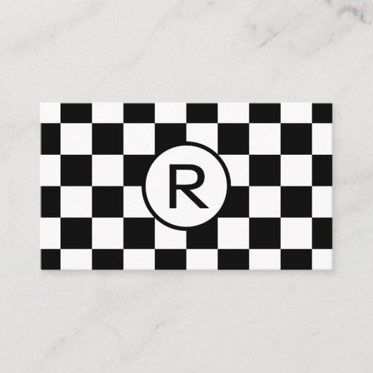 白黒パター市松模様にン、モノグカスタムラム 名刺 (正面)