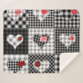 白黒パッチワークハートシームレス。 シェルパブランケット (正面(横))