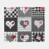 白黒パッチワークハートシームレス。 フリースブランケット (正面(横))