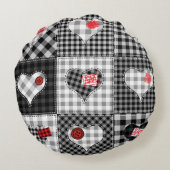 白黒パッチワークハートシームレス。 ラウンドクッション (裏面)