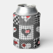 白黒パッチワークハートシームレス。 缶クーラー (缶正面)