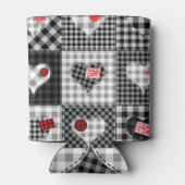 白黒パッチワークハートシームレス。 缶クーラー (裏面)